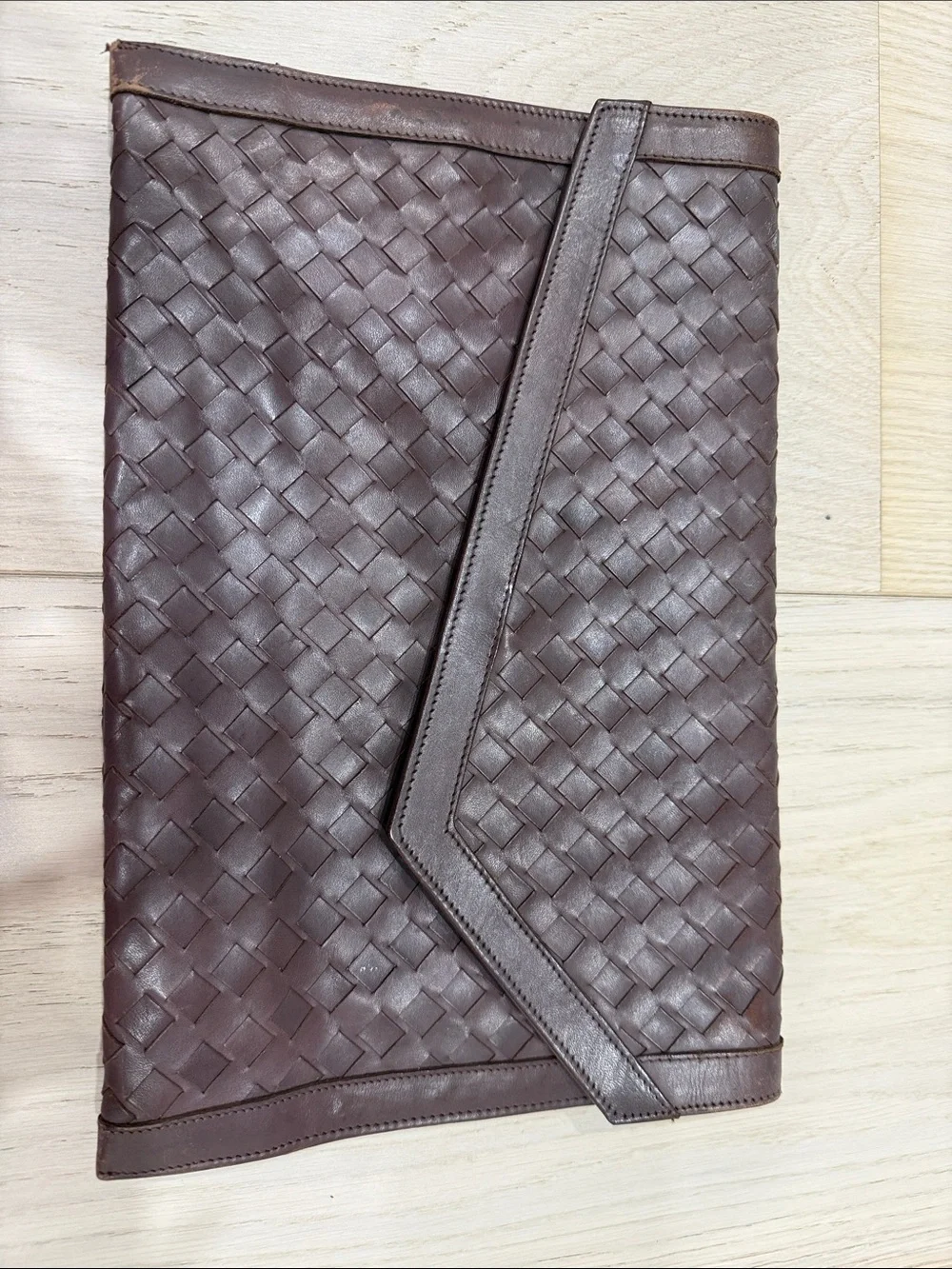 Vintage Woven Leather Clutch — Brown
